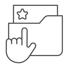Folder with case profile thin line icon, info tech concept. Vector graphics. Data folder with document and hand pointer, data sign on white background, outline style icon of mobile or web design.