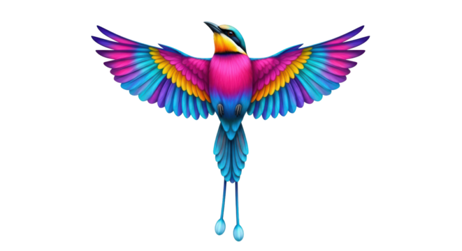 Isolated colorful bird spreads its wings, vibrant plumage, exquisite detail artwork