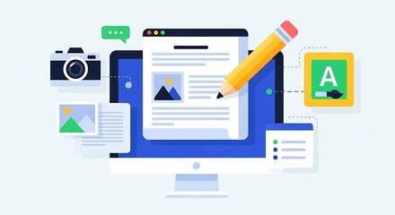 Digital content creation and online publishing concept illustration