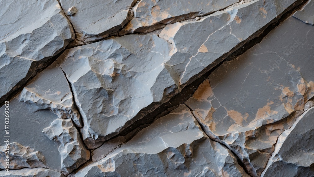 Poster cracked stone surface with intricate details, showing a textured pattern and a close-up view