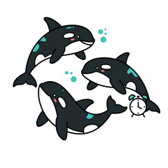 Obraz premium Cartoon orca family group vector