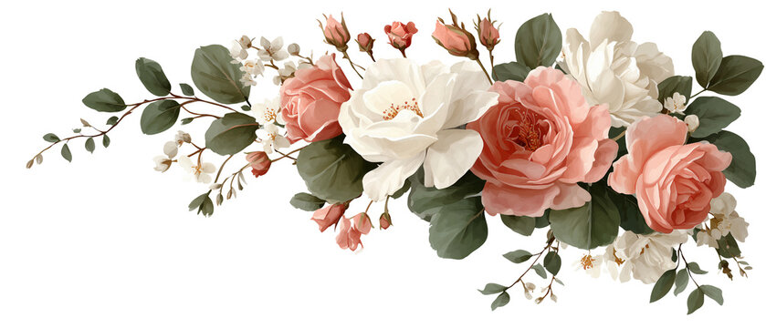 Elegant Floral Swag with Pink and White Roses and Lush Greenery