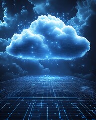 A cloud computing technology concept illustrates the delivery of computing services over the internet