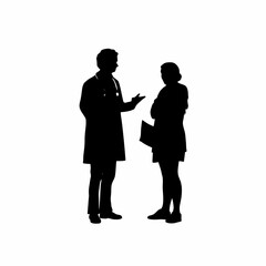 Doctor explaining organ donation benefits to patient silhouette isolated on white background