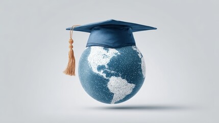 World education concept: earth with graduation cap symbolizing global learning and knowledge