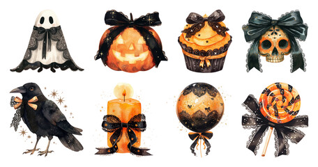 Obraz na płótnie Canvas PNG Halloween-themed decorative illustrations, element set on transparent background