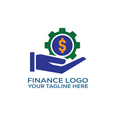 Finance Logo Design with Hand, Dollar Symbol, and Gear Icon