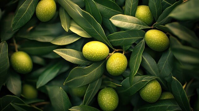 Close-up of fresh olives on branches