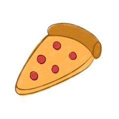 A single slice of pepperoni pizza, depicted in a simple, cartoon-like illustration style, isolated on a white background.