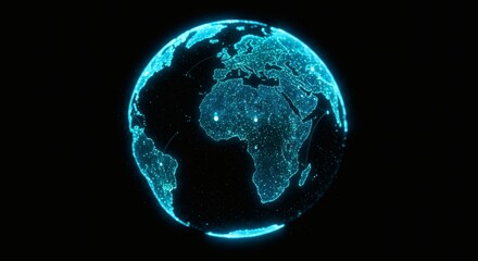 Futuristic Digital Earth Globe with Glowing Blue Network Connections.