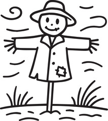  Scarecrow in the Field: A charming hand-drawn illustration of a classic scarecrow, its stitched clothes and welcoming smile stand as a symbol of autumn.