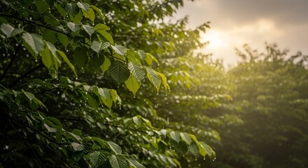 Sunlight through lush green leaves