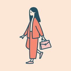 Minimalist Woman Illustration Walking with Handbag
