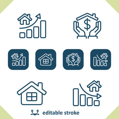 Real Estate Icons. House, Home, Housing Market, Graph, Hands, Dollar Icon