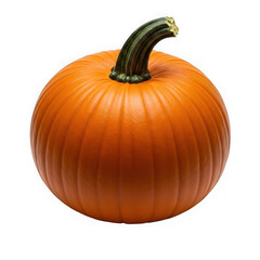 A ripe orange pumpkin with a green stem isolated on transparent background