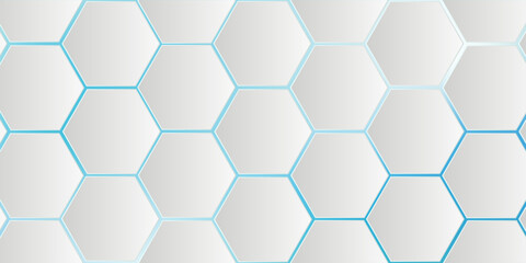 White 3d hexagonal technology vector abstract background. Blue bright energy flashes under hexagon in modern technology futuristic background vector illustration.