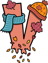 Autumn Fall Design Uppercase Alphabet V