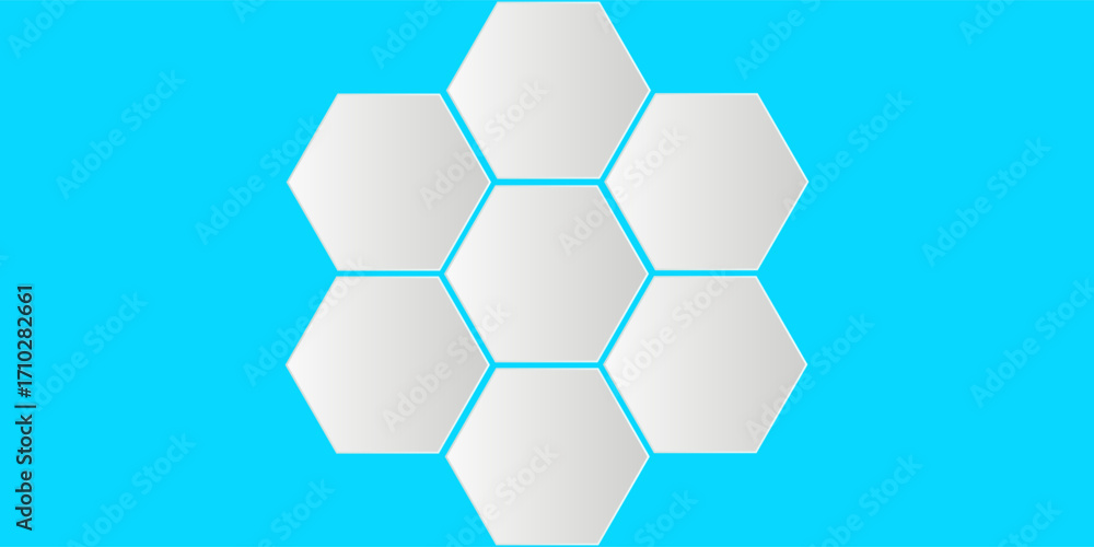 Poster white 3d hexagonal technology vector abstract background. blue bright energy flashes under hexagon i