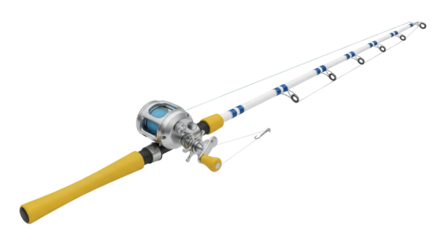 Isolated fishing pole equipment, saltwater angling gear ready for open water adventures