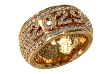 Luxurious gold and diamond ring design for the year 2029, symbolizing wealth, success, and future achievement, perfect for luxury branding