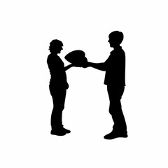 Silhouette of a person donating a symbolic liver to save another person isolated on white background