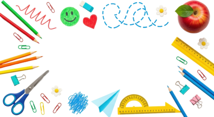 Isolated School Supplies Arrangement, Stationary Elements, Education Tools and Accessories