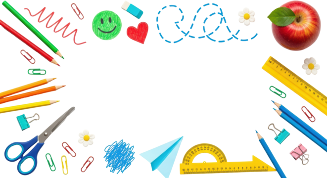 Isolated School Supplies Arrangement, Stationary Elements, Education Tools and Accessories