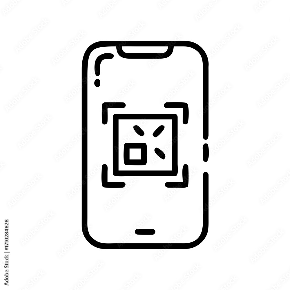 Aufkleber illustration of a smartphone scanning a qr code with a square in the middle of the qr code image