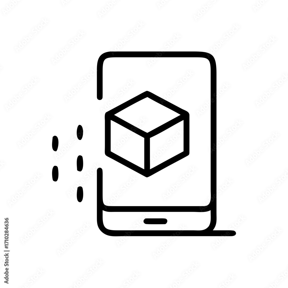 Aufkleber mobile phone displaying a three dimensional cube with dots on the side in a minimalist outline style