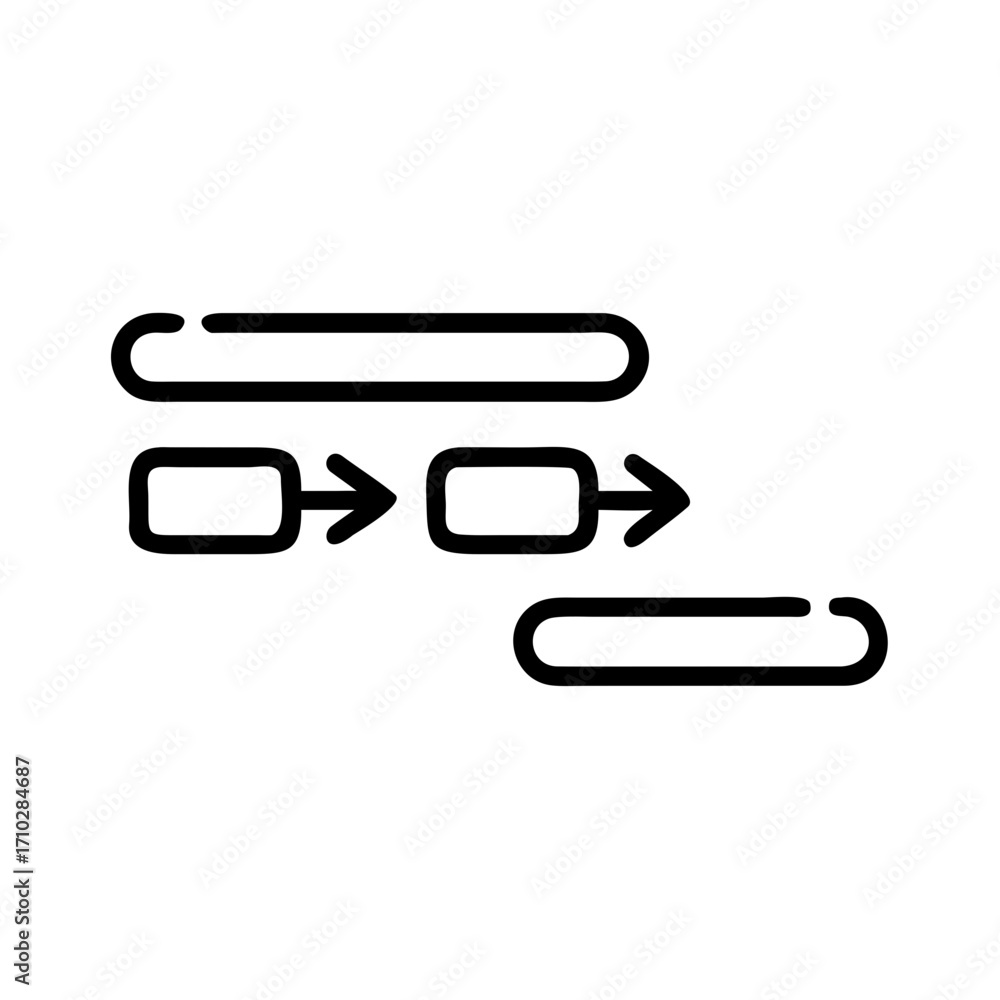 Aufkleber illustration of a flowchart with rounded rectangles and arrows indicating process flow in a diagram 
