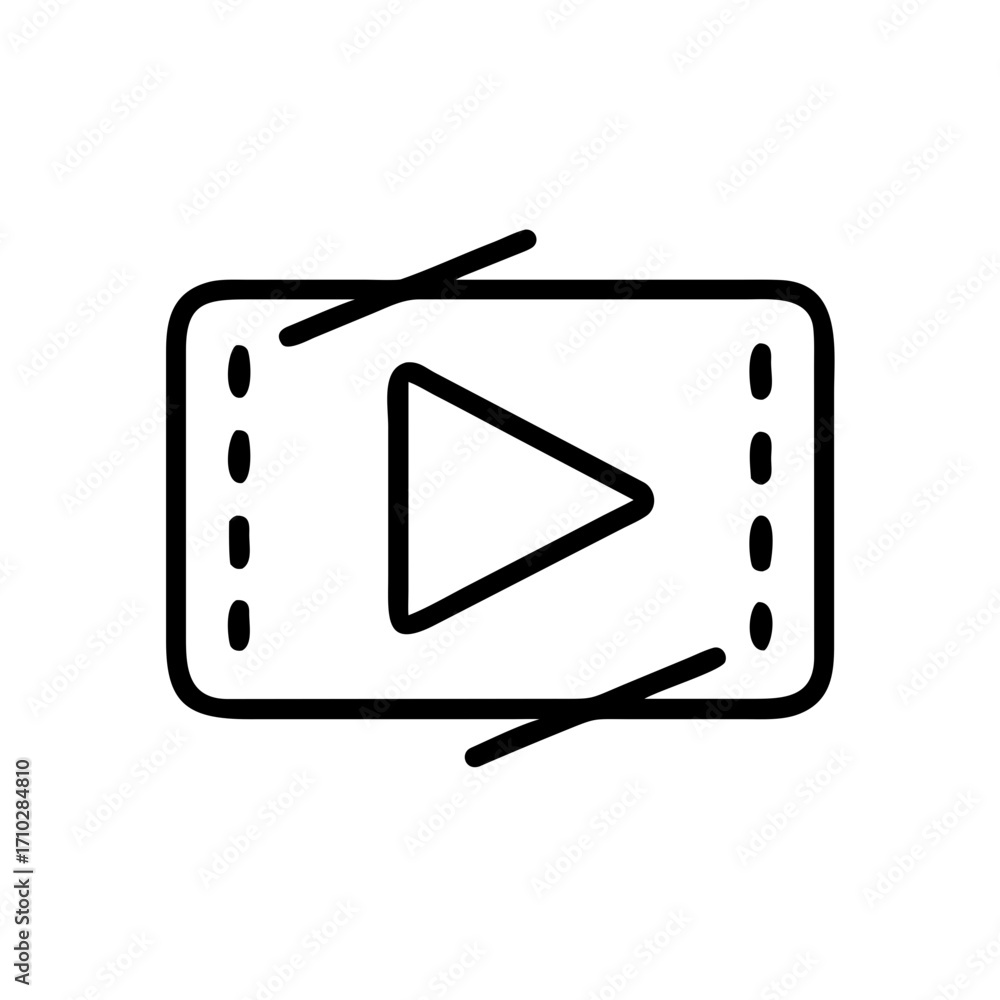 Fototapete illustration of a play button inside a rounded rectangle with lines and dots on the sides displayed