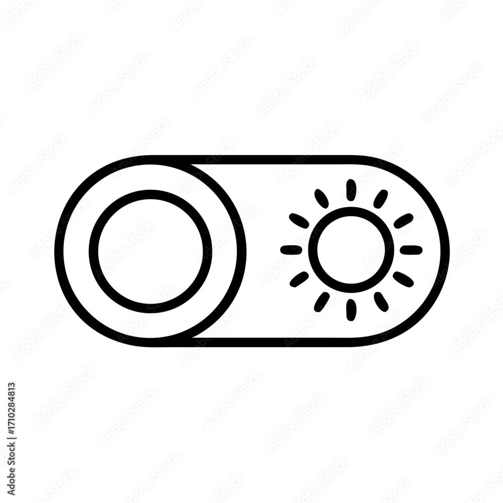 Poster illustration of a toggle switch with a circle on one side and a sun symbol on the other side in blac