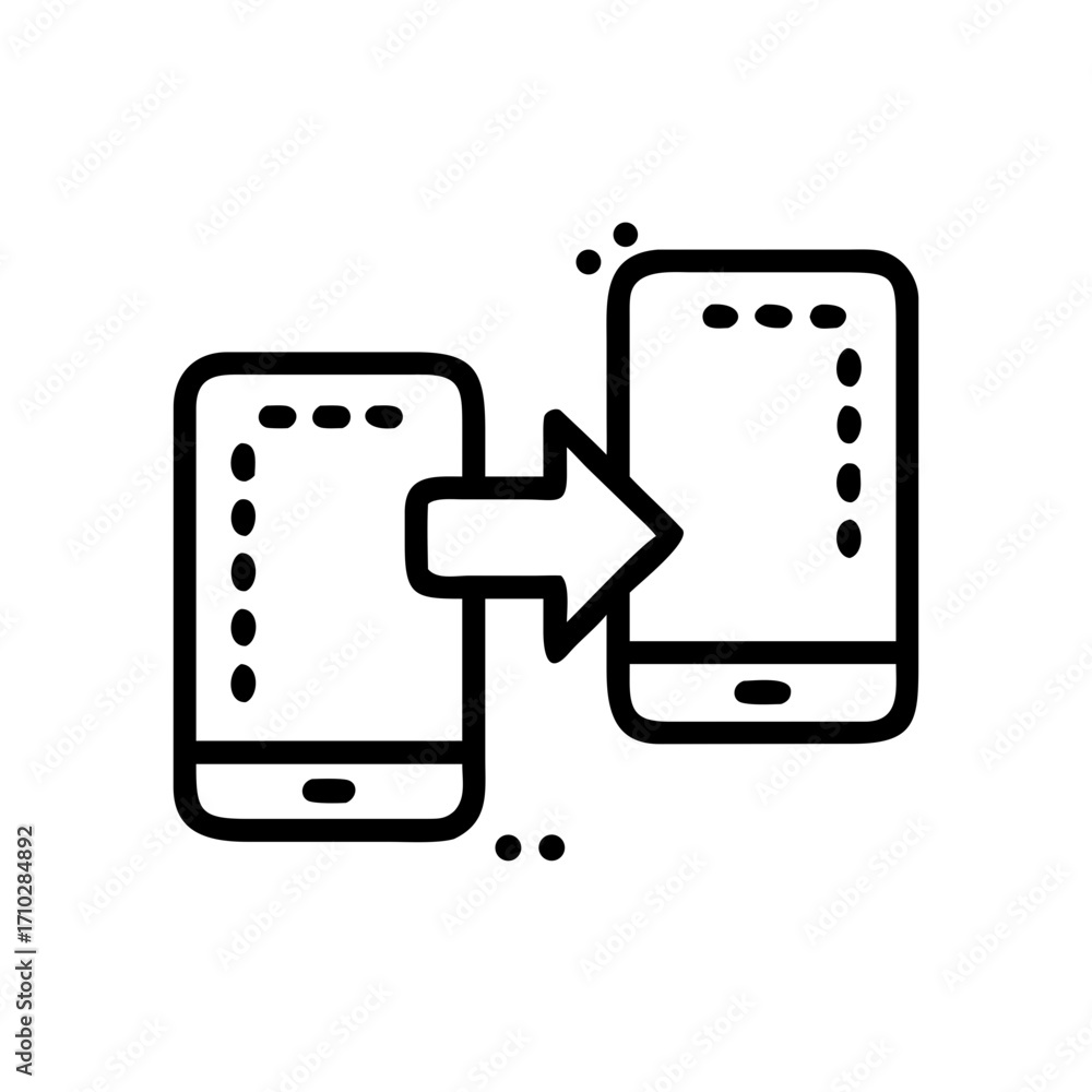 Poster data transfer between two smartphones shown with an arrow indicating the direction of the transfer p