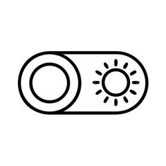 Illustration of a toggle switch with a circle on one side and a sun symbol on the other side in black