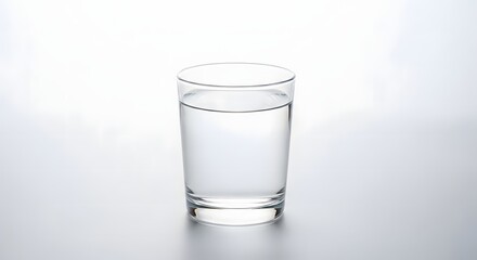 A clear glass filled with water, positioned against a bright, gradient background.