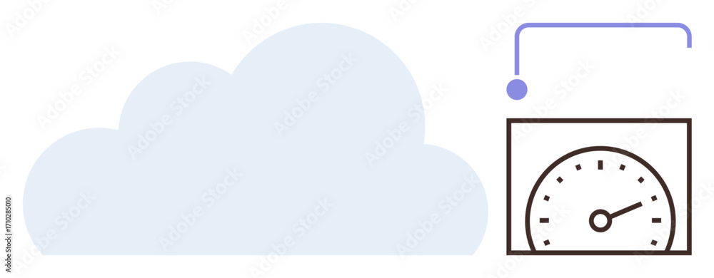 Poster cloud shape and speedometer with connected mechanism symbolizing cloud performance, data management,