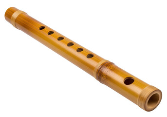 Naklejka premium Detailed view of a bamboo flute showcasing its craftsmanship, with a soft-focus background of nature
