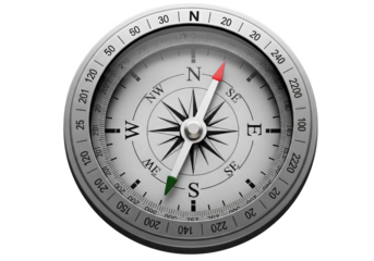 Detailed compass design showcasing cardinal directions with a polished metallic finish on a white background