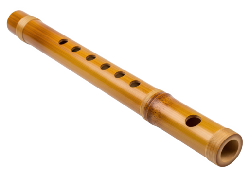 Detailed view of a bamboo flute showcasing its craftsmanship, with a soft-focus background of nature