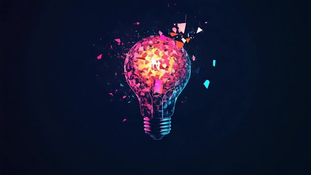 Colorful light bulb exploding with vibrant particles