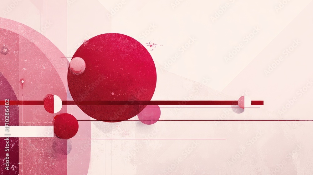 Poster abstract red geometric shapes on light background with soft texture and varied elements of design an