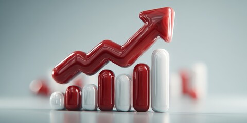 Red arrow on rising graph depicting business growth and financial success