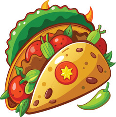 Funny Taco T-Shirt Design – Colorful Mexican Food Illustration, Cute Typography, Fiesta Vibes, Full Artboard Graphic on White Background