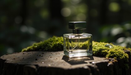 Perfume Bottle with Moss and a Water Droplet