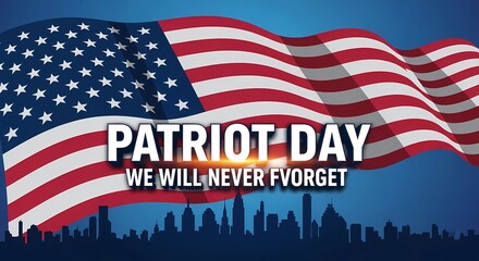 patriot day commemoration american flag city skyline