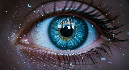 Blue eye with digital data overlay