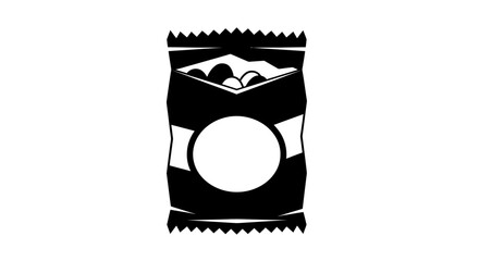 Simple black silhouette icon of an open snack bag.