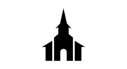 Silhouette of a Church with a Steeple Against a White Background.