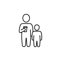 Fototapeta premium A simple line art icon depicting an adult figure holding a cup and standing next to a smaller child figure.