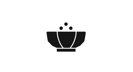 Simple black silhouette of a bowl with three small dots above it, representing food or ingredients.